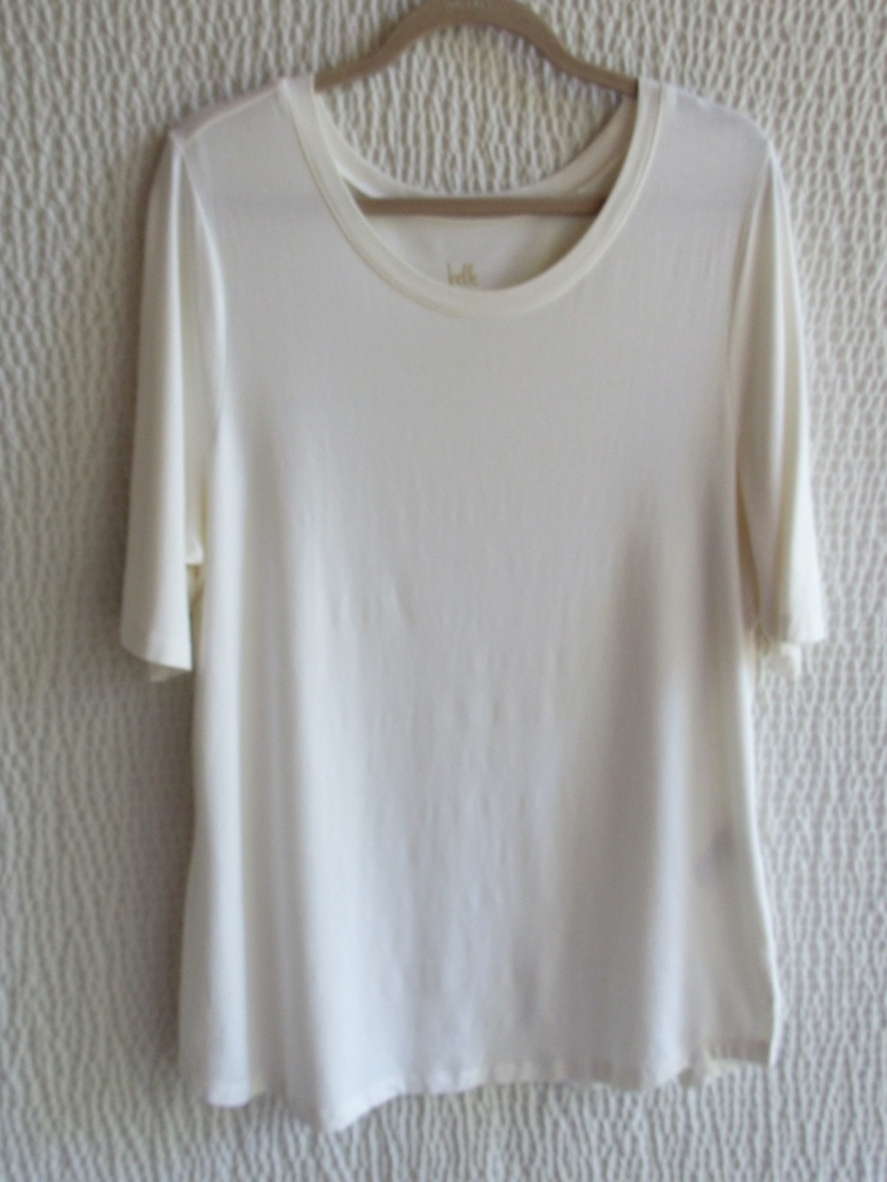 Ivory White Luxury Tee Shirt Belle L Short Sleeve Shirt Side Slits Cotton Blend